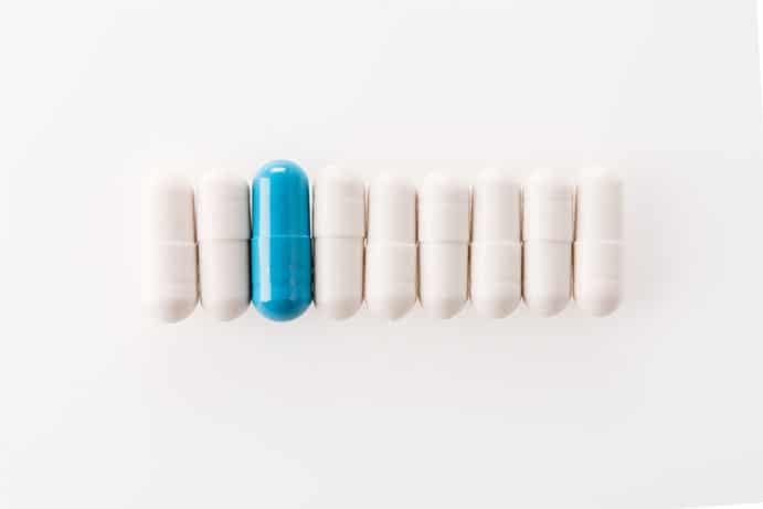 Medical capsules in row